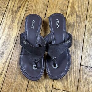 Chaps Brown Wedge Flip Flop Sandals Cork Heel Thong Shoes Womens S 5-6